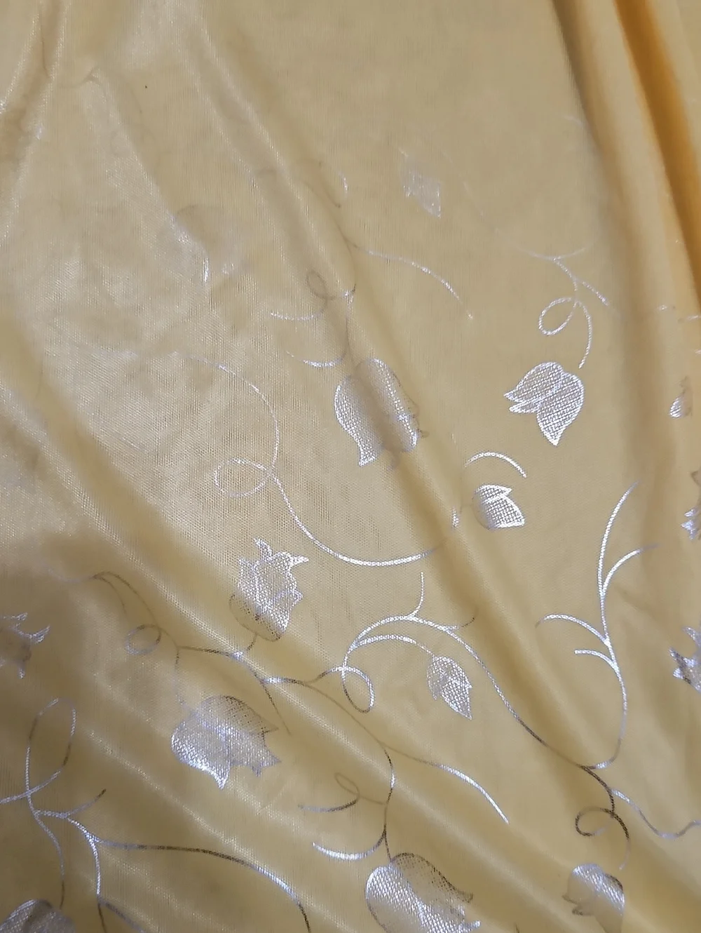 Vintage 60s/70s Yellow Silk Babydoll Nightgown - Floral Lace Ruffle, Medium - Picture 5 of 5